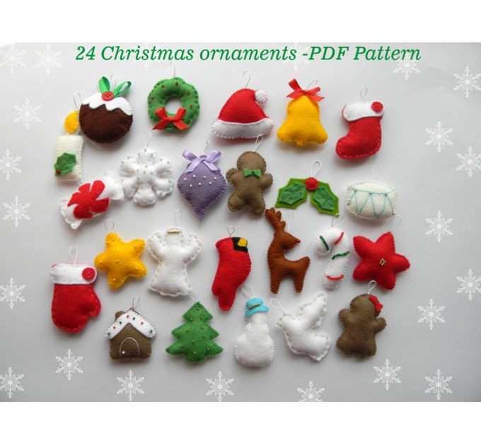 24 advent ornaments  PDF pattern Easy felt Christmas ornament pattern