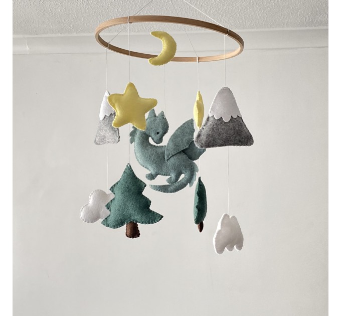 Dragon baby mobile for Fantasy nursery decor Fairy tale nursery baby room decor Mountain and tree Gender neutral baby shower gift