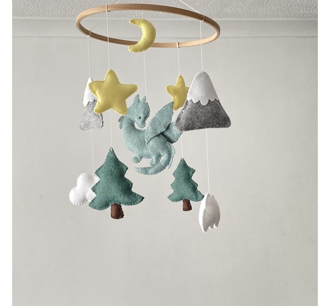 Dragon baby mobile for Fantasy nursery decor Fairy tale nursery baby room decor Mountain and tree Gender neutral baby shower gift