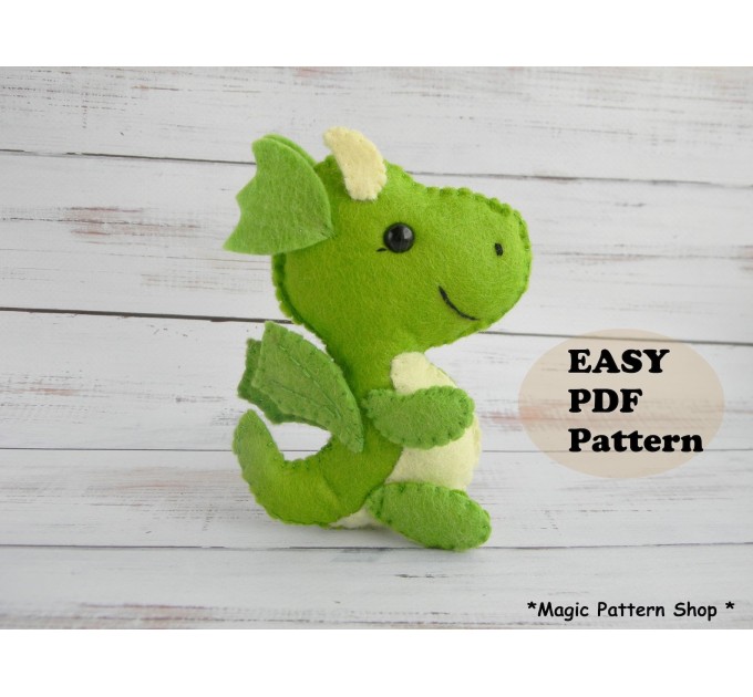 Dragon felt pattern PDF Cute Fantasy toy sewing tutorial Christmas ornament