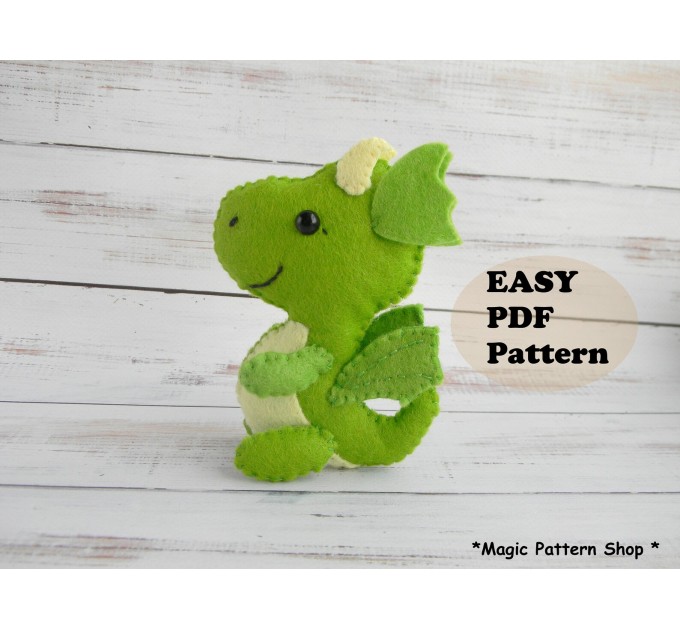 Dragon felt pattern PDF Cute Fantasy toy sewing tutorial Christmas ornament