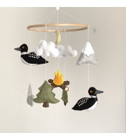 Loon birds and Trees baby crib mobile