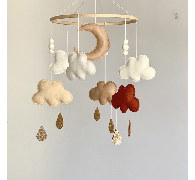 Terracotta baby mobile gender neutral nursery decor Moon cloud hanging mobile nursery minimalist boy girl baby shower gift