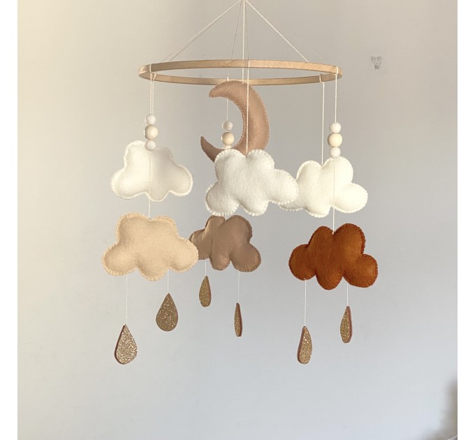 Terracotta baby mobile gender neutral nursery decor Moon cloud hanging mobile nursery minimalist boy girl baby shower gift