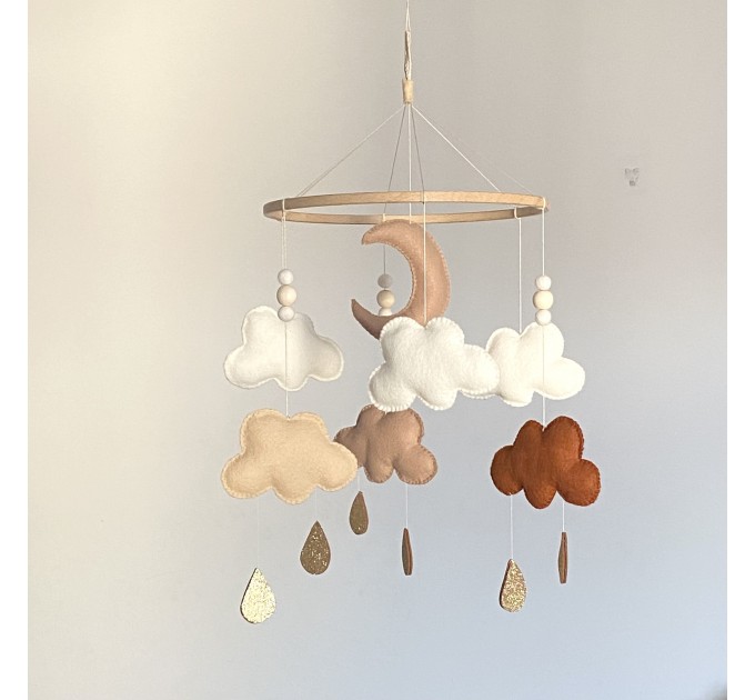 Terracotta baby mobile gender neutral nursery decor Moon cloud hanging mobile nursery minimalist boy girl baby shower gift