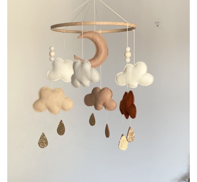 Terracotta baby mobile gender neutral nursery decor Moon cloud hanging mobile nursery minimalist boy girl baby shower gift