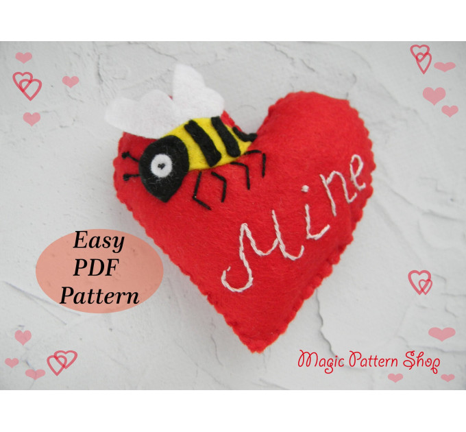 Bee Mine Felt Heart Ornament PDF Pattern