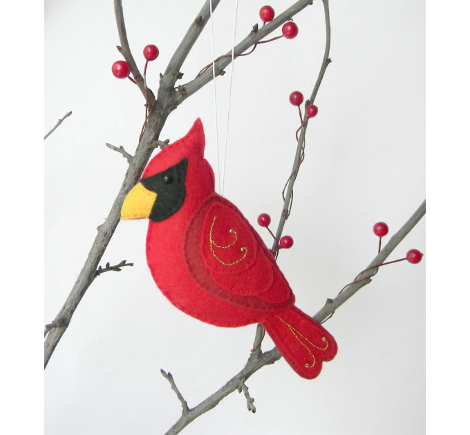 Christmas Cardinal ornament Felt cardinal Red male cardinal Easy Sewing PDF Pattern Felt Bird Plush Bird Cardinal lover Instant Download