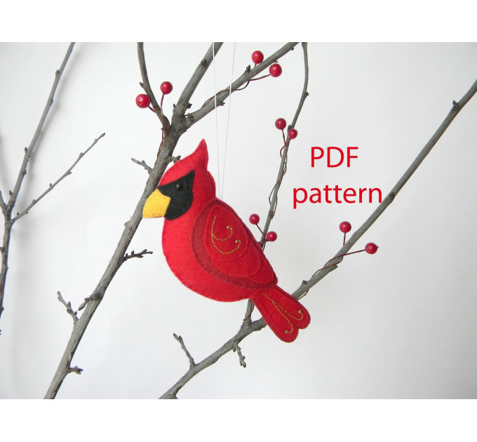 Christmas Cardinal ornament Felt cardinal Red male cardinal Easy Sewing PDF Pattern Felt Bird Plush Bird Cardinal lover Instant Download