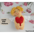 Felt Angel Doll Pattern: Valentine's Day Cupid Ornament (PDF & SVG)