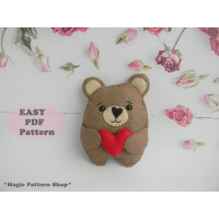 Felt Bear Ornament PDF Pattern. DIY Valentine Decor