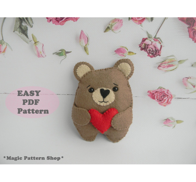 Felt Bear Ornament PDF Pattern. DIY Valentine Decor