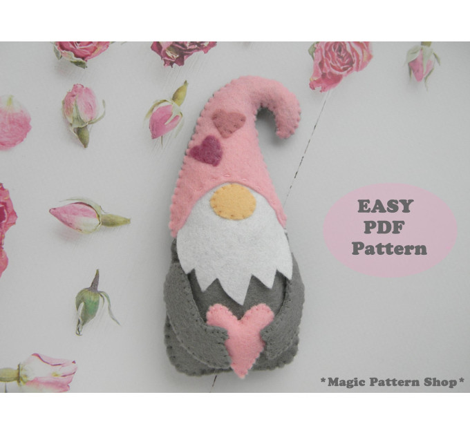 Valentine Gnome Felt Pattern: Heart Ornament Sewing (PDF Pattern)