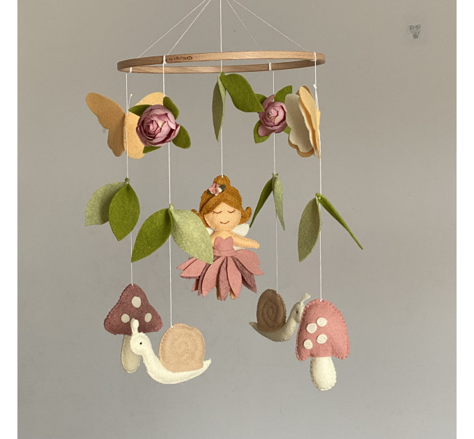 Fairy baby mobile for girl Nursery mobile woodland Nursery decor Fairy garden mobile Hanging felt mobile Baby shower gift idea