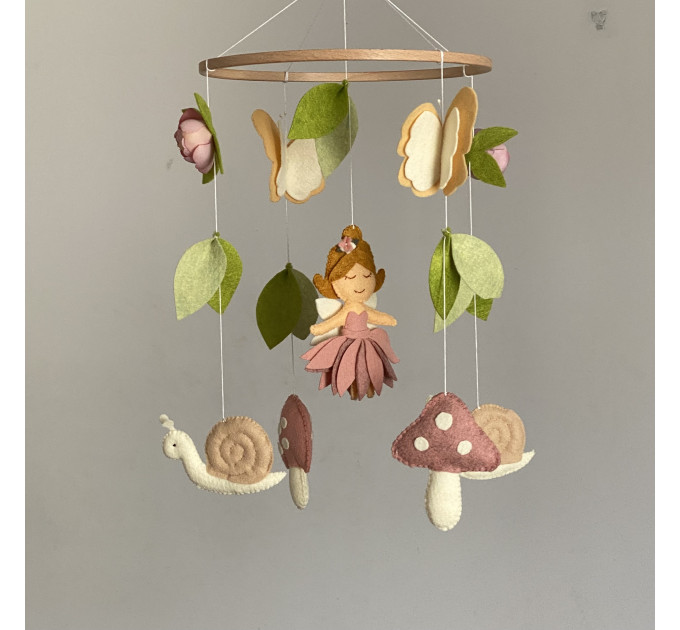 Fairy baby mobile for girl Nursery mobile woodland Nursery decor Fairy garden mobile Hanging felt mobile Baby shower gift idea